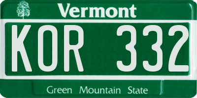 VT license plate KOR332