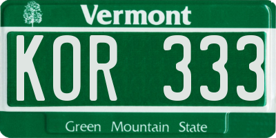 VT license plate KOR333