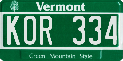 VT license plate KOR334