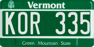 VT license plate KOR335