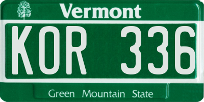 VT license plate KOR336