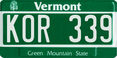VT license plate KOR339