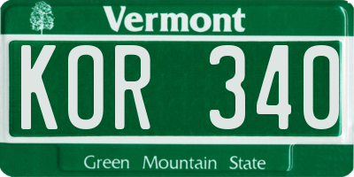 VT license plate KOR340