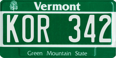 VT license plate KOR342