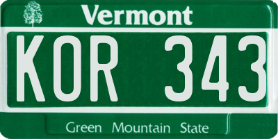 VT license plate KOR343