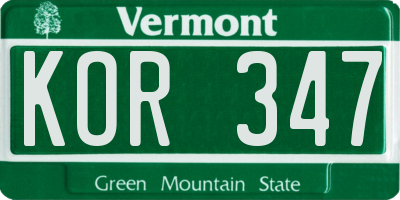 VT license plate KOR347