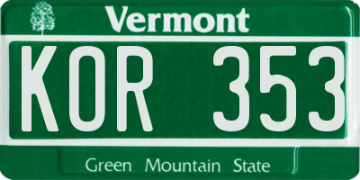 VT license plate KOR353