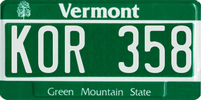 VT license plate KOR358