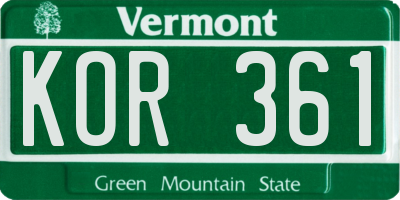 VT license plate KOR361