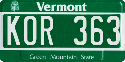 VT license plate KOR363