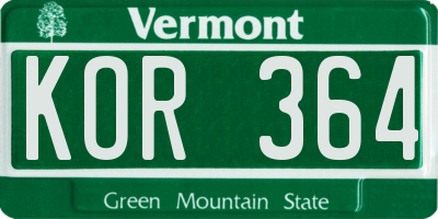 VT license plate KOR364