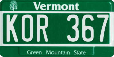 VT license plate KOR367