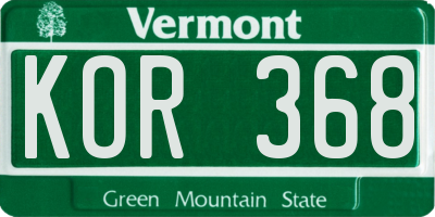 VT license plate KOR368