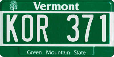 VT license plate KOR371