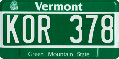 VT license plate KOR378