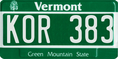 VT license plate KOR383