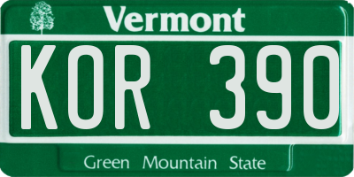 VT license plate KOR390