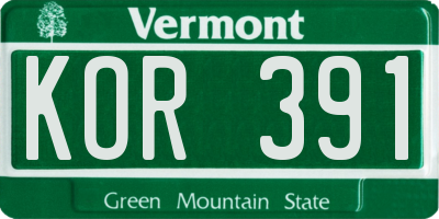 VT license plate KOR391