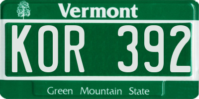 VT license plate KOR392