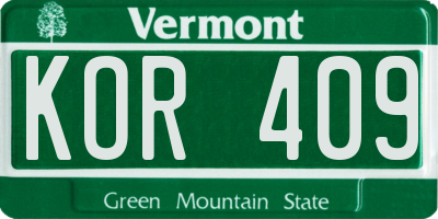 VT license plate KOR409