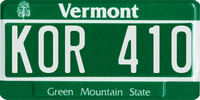 VT license plate KOR410