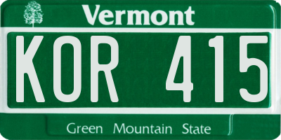 VT license plate KOR415