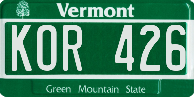 VT license plate KOR426