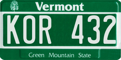 VT license plate KOR432