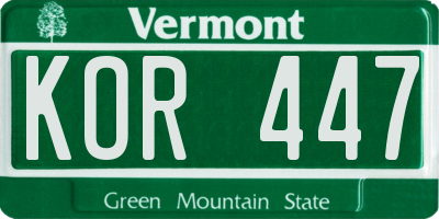VT license plate KOR447