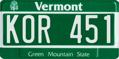 VT license plate KOR451