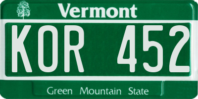 VT license plate KOR452