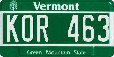 VT license plate KOR463