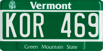 VT license plate KOR469