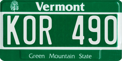 VT license plate KOR490