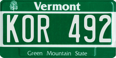 VT license plate KOR492