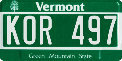 VT license plate KOR497