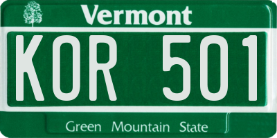 VT license plate KOR501