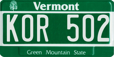 VT license plate KOR502