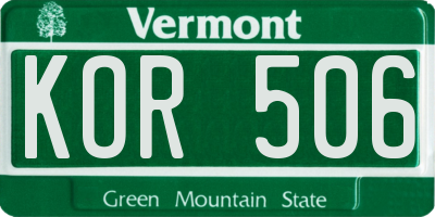 VT license plate KOR506