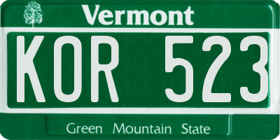 VT license plate KOR523