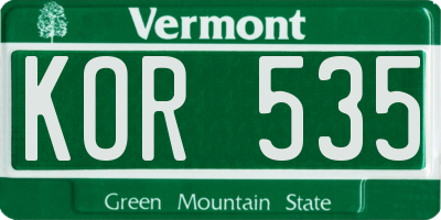 VT license plate KOR535