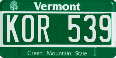 VT license plate KOR539