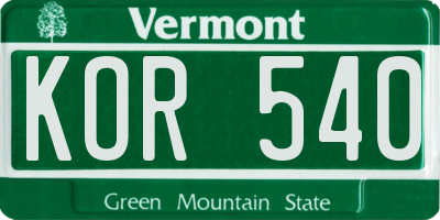 VT license plate KOR540