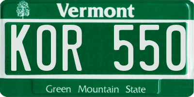 VT license plate KOR550