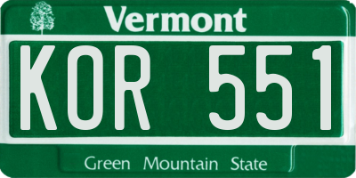VT license plate KOR551