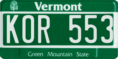 VT license plate KOR553