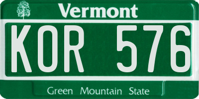 VT license plate KOR576