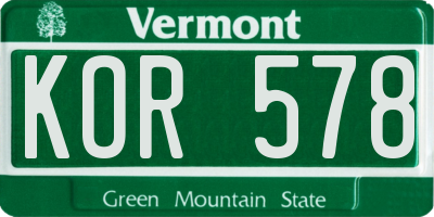 VT license plate KOR578