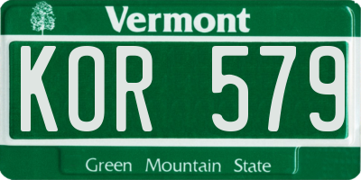 VT license plate KOR579