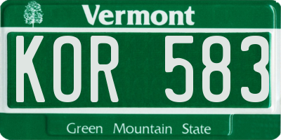 VT license plate KOR583